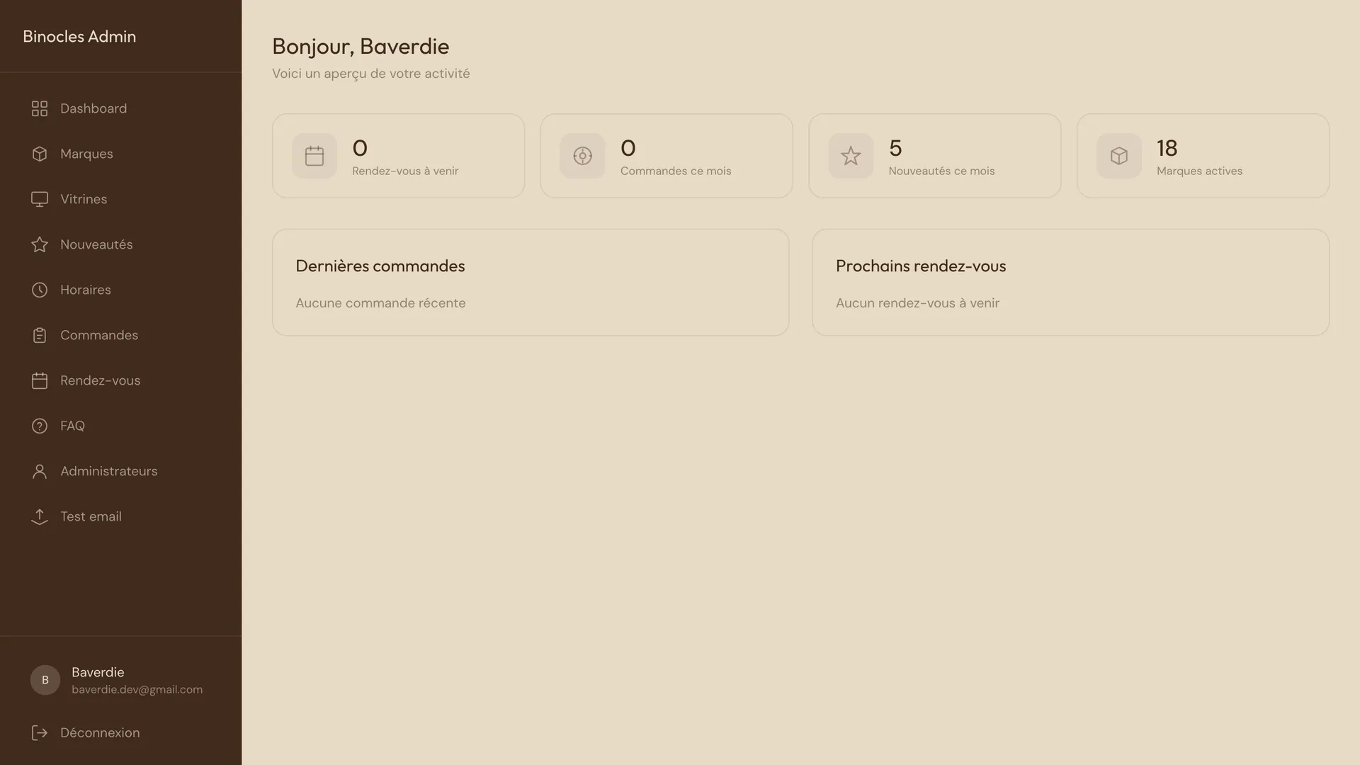 Espace admin complet